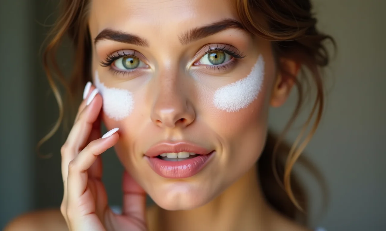 Mulher preparando a pele com primer antes da maquiagem foxy eyes.