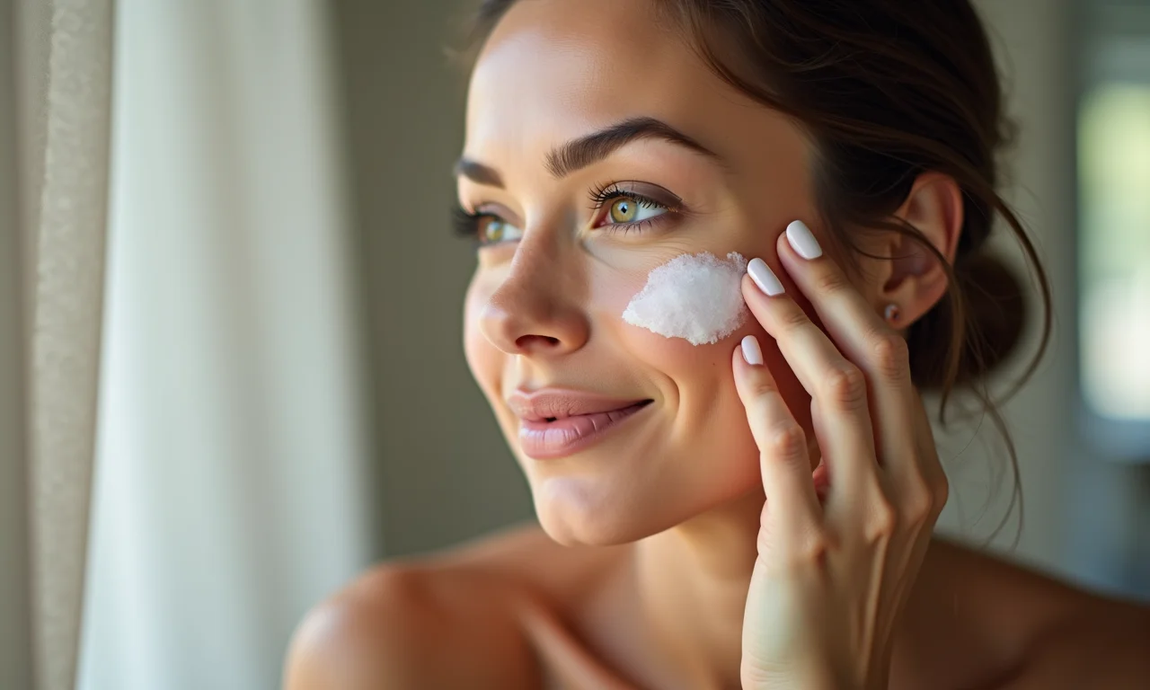 Mulher preparando a pele para o delineado gatinho invertido.