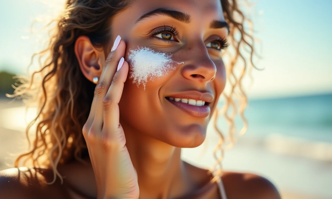 Mulher protegendo a pele com protetor solar.