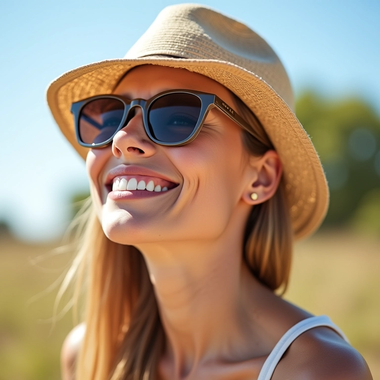 Mulher protegida do sol usando CC Cream com proteção solar.