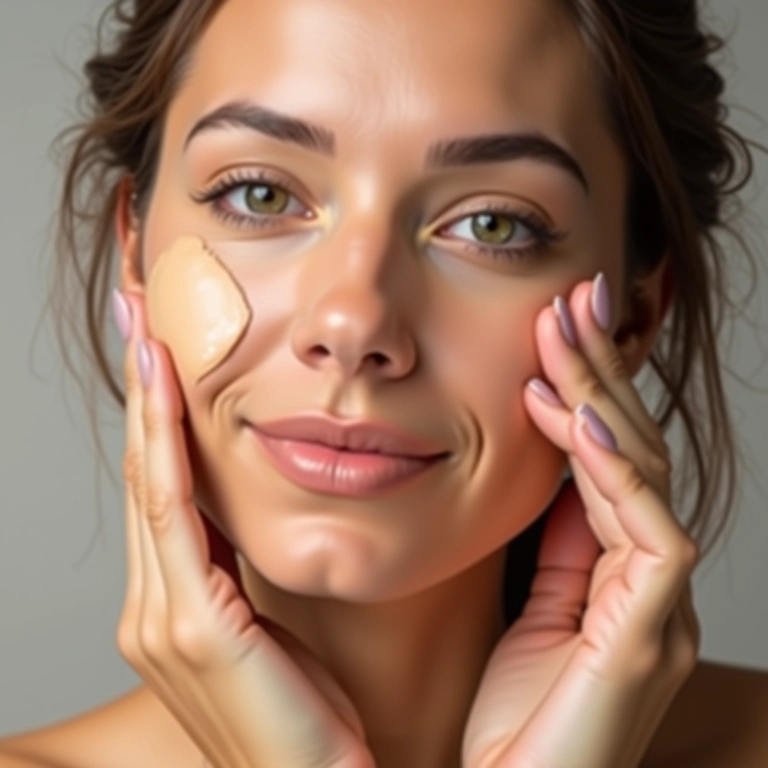 Mulher sentindo a textura leve da base oil-free.