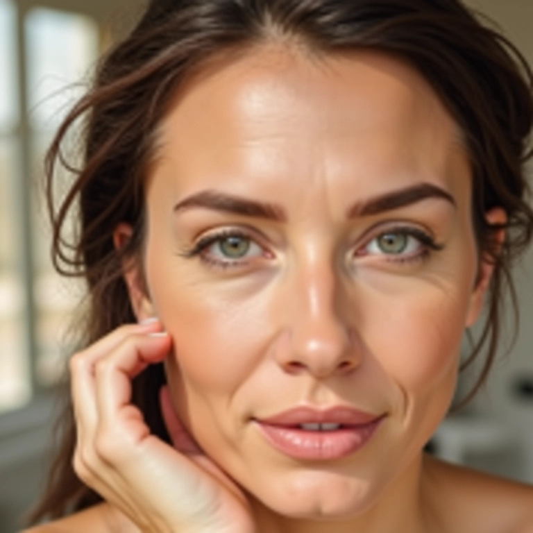 Mulher testando base matte natural sob luz solar e luz interna.