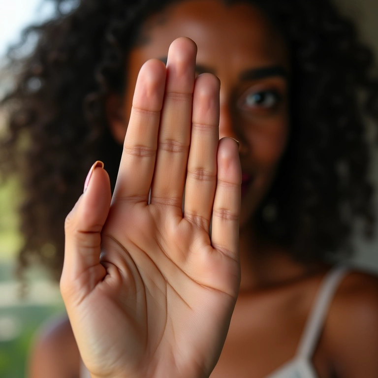 Mulher testando tons de base matte natural na mão sob luz natural.