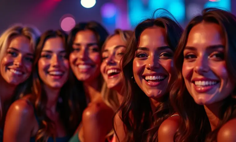 Mulheres brasileiras com maquiagem rock glam em show.