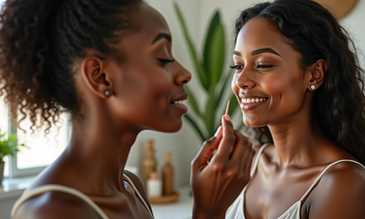Mulheres diversas aplicando maquiagem para pele sensível.