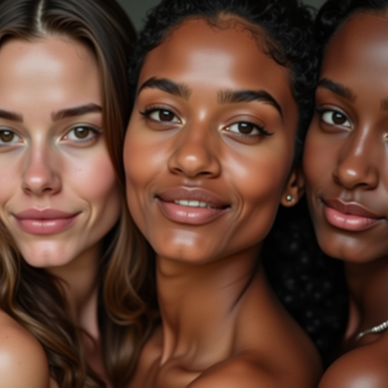 Mulheres diversas com pele perfeita usando base oil-free.