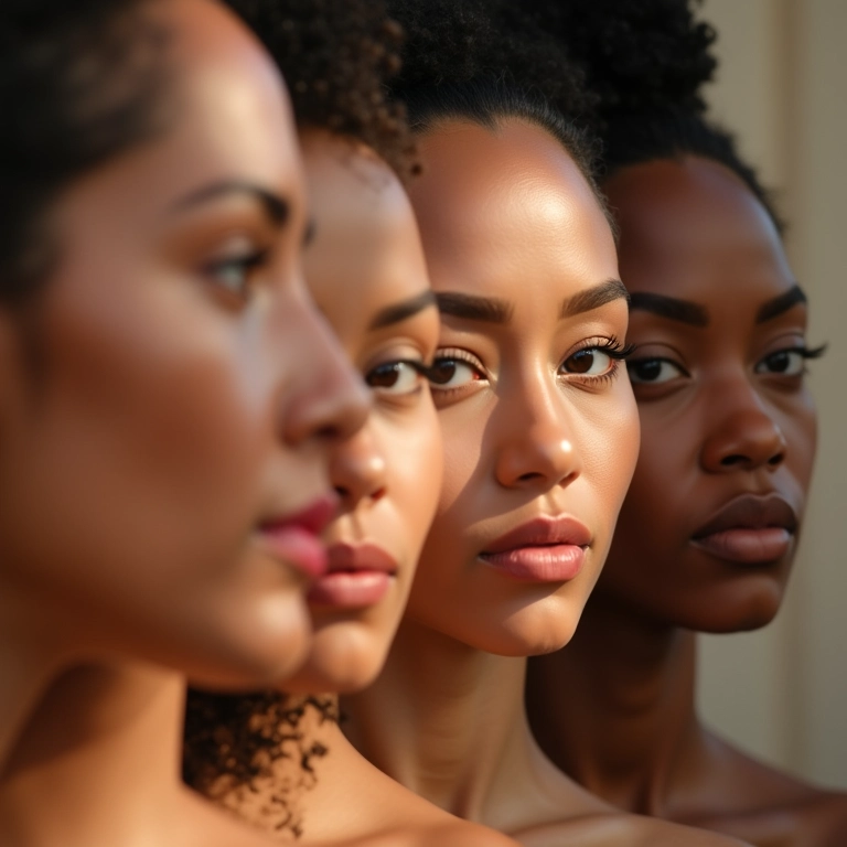 Mulheres diversas testando tons de base.