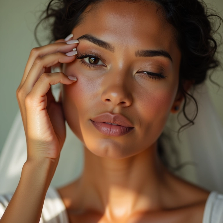 Noiva com pele seca aplicando primer hidratante para um glow natural.