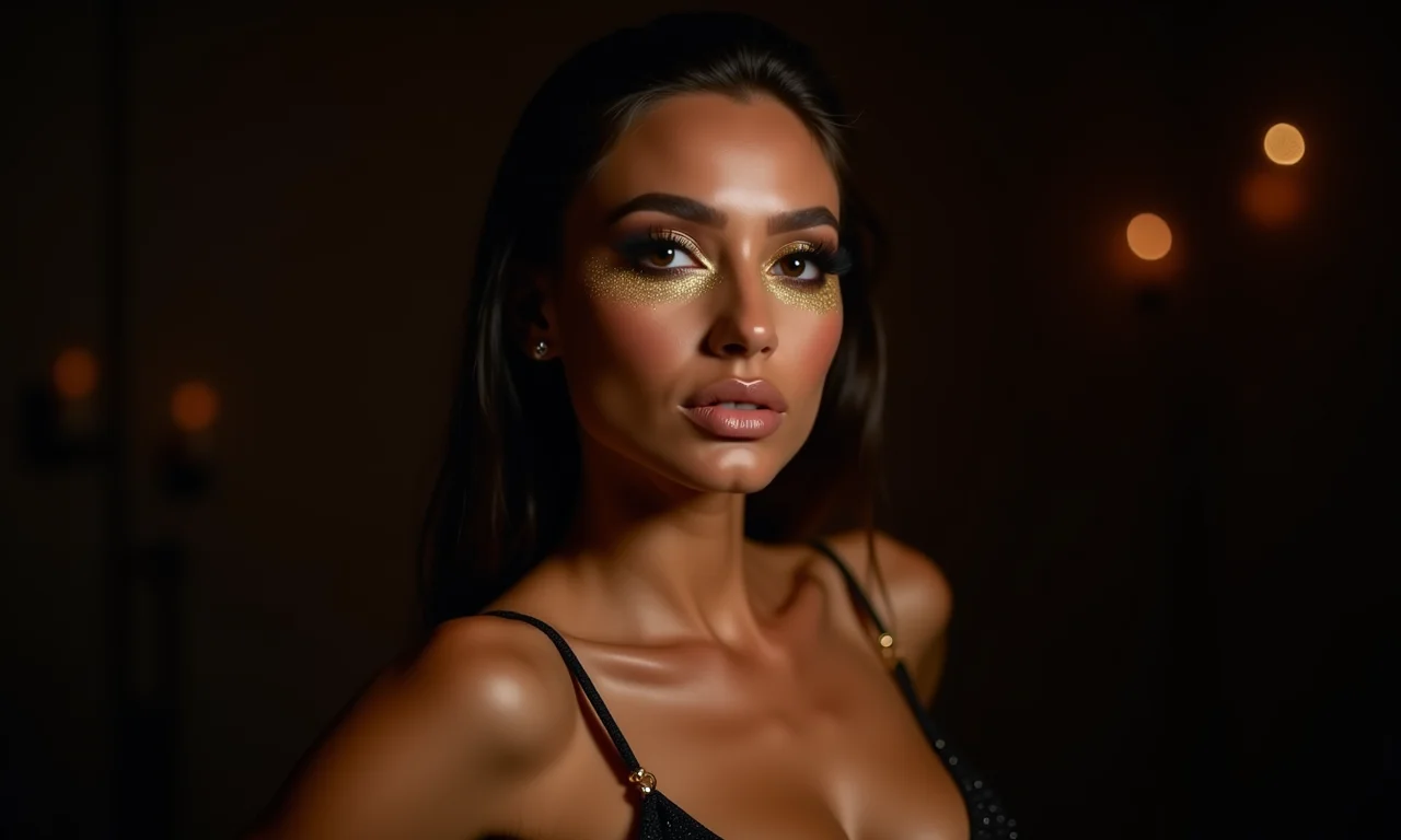 Olho esfumado com glitter dourado para um visual elegante.