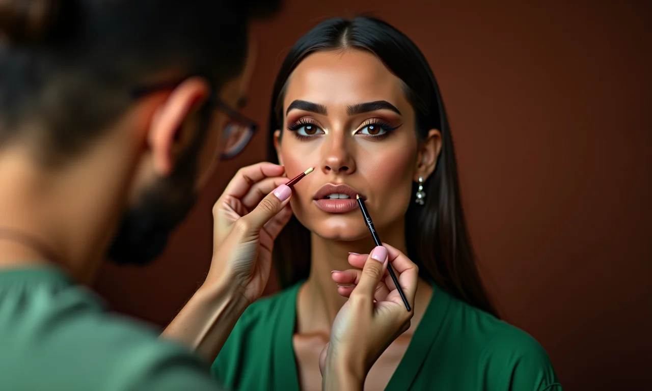 Olhos esfumados em tons terrosos para madrinha de vestido verde.