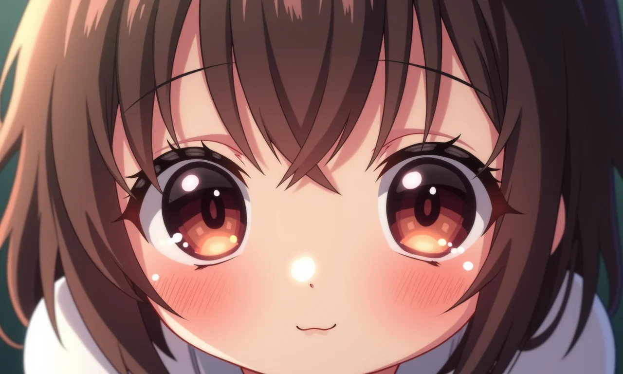 Olhos grandes e expressivos com maquiagem kawaii.