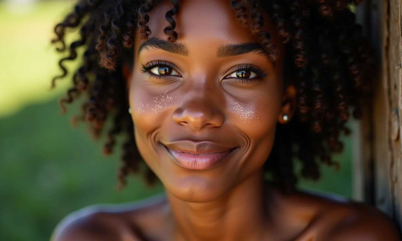 Olhos iluminados com sombra cintilante e sardas.