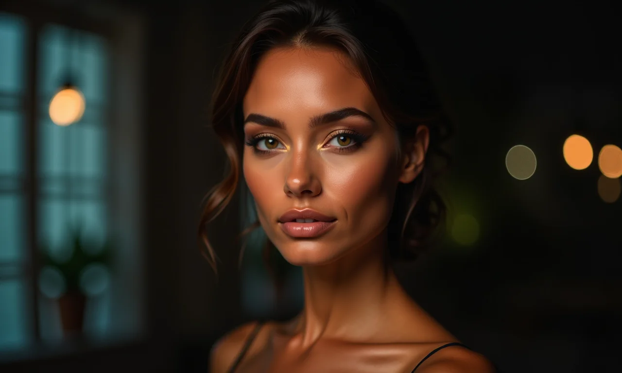 Olhos marcados com sombras neutras para fotos noturnas.