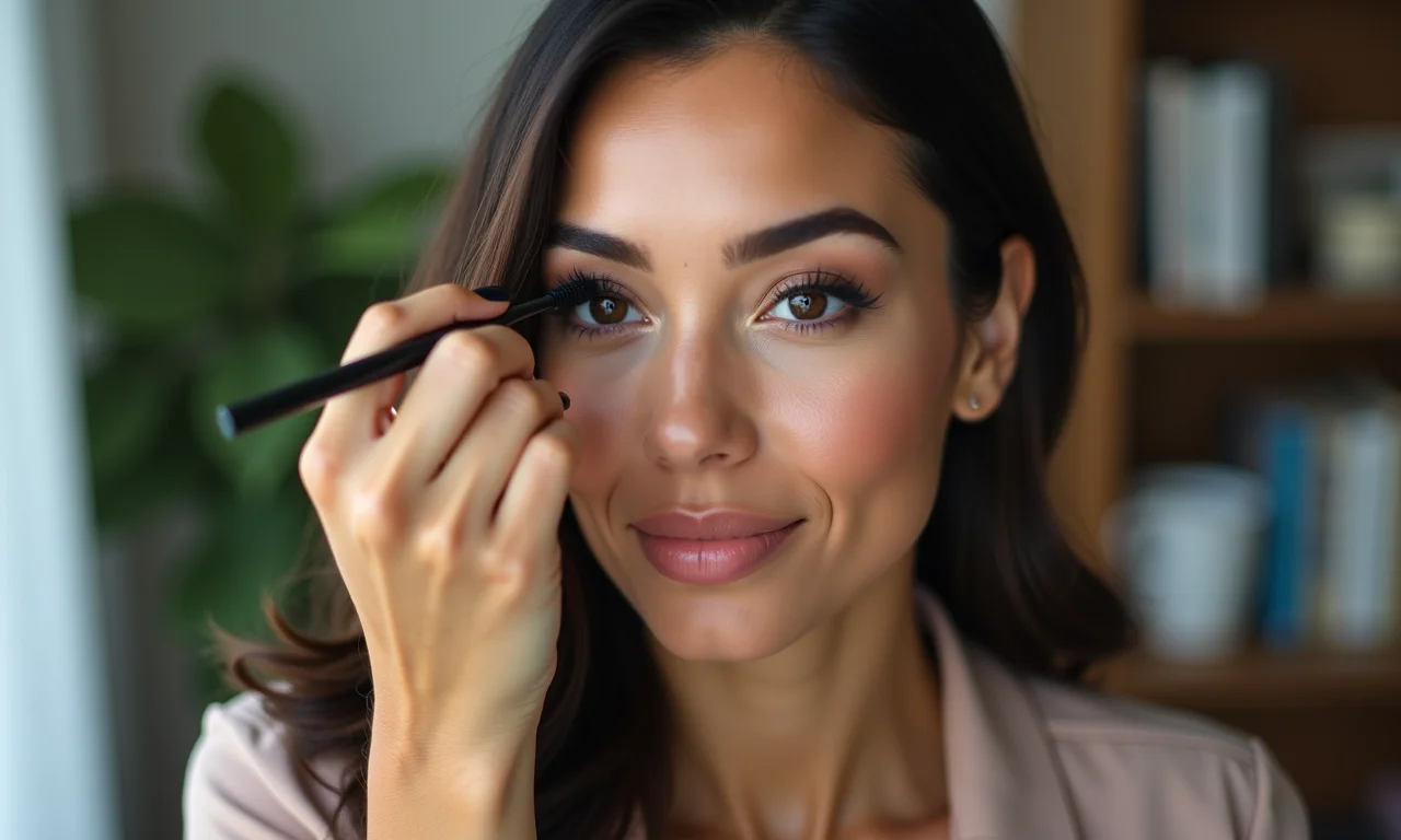 Olhos marcantes com sombra, delineador e máscara para telemarketing.