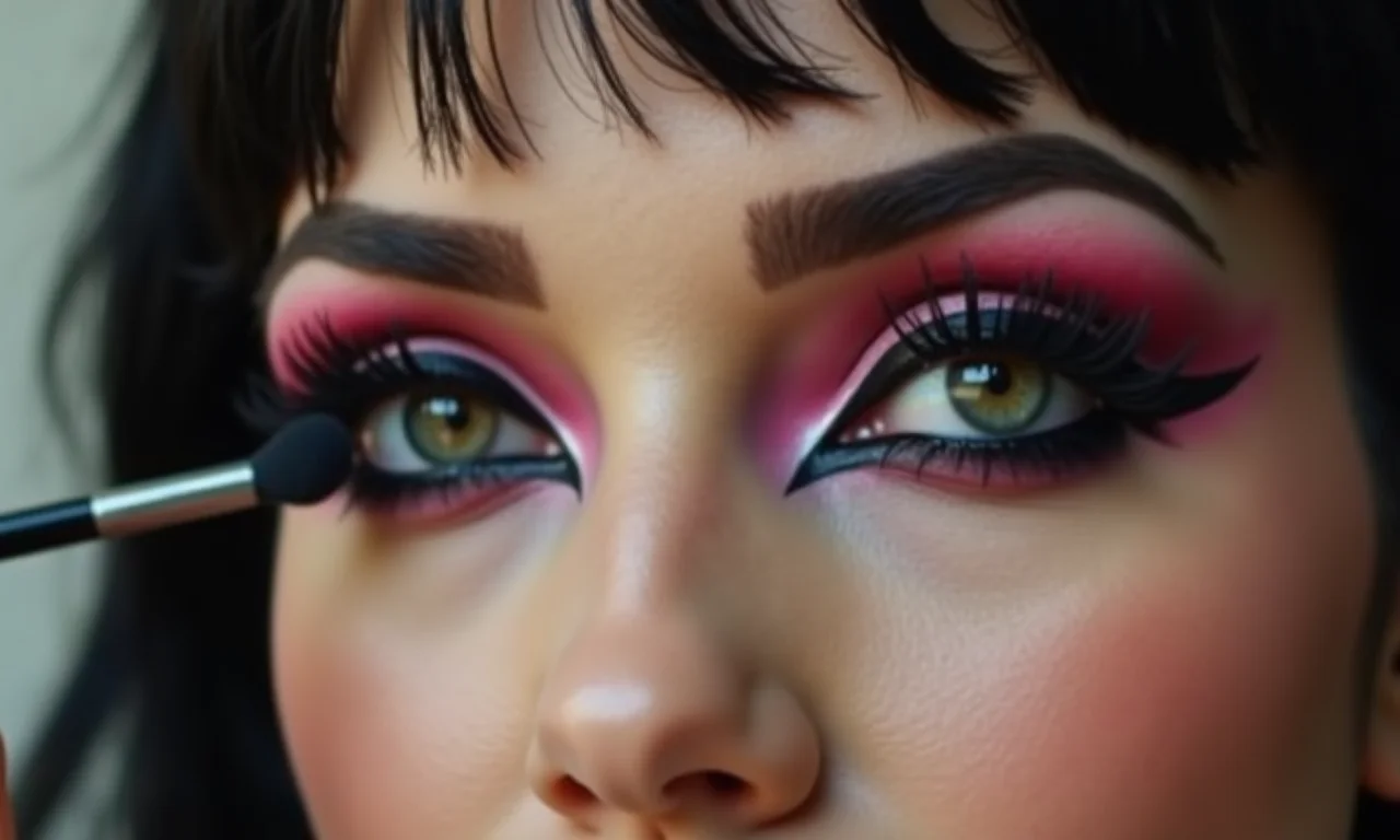 Olhos poderosos com delineado gráfico e sombra esfumada punk rock.