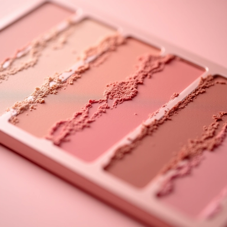 Paleta de blush com cores neutras e discretas.