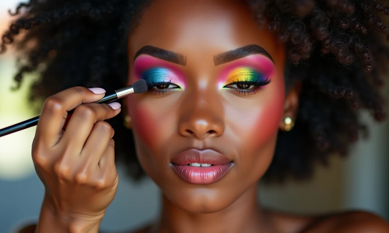 Paleta de cores vibrantes sendo usada em maquiagem aesthetic indie.