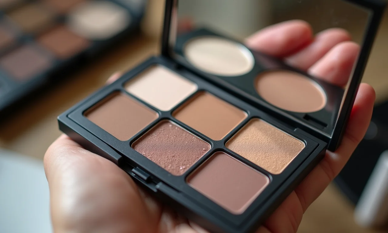 Paleta de sombra compacta dentro de uma necessaire.