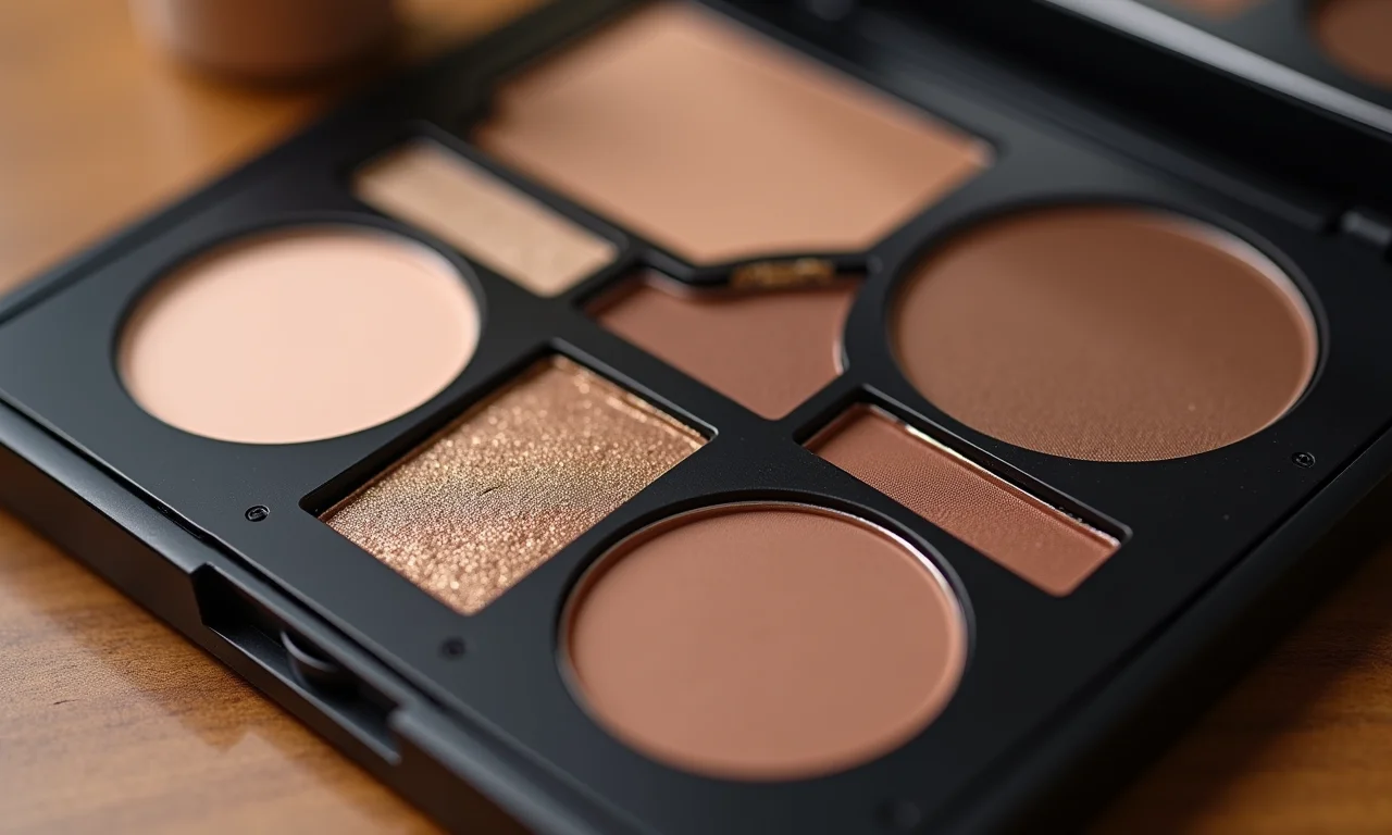 Paleta de sombras com acabamento matte e cintilante.