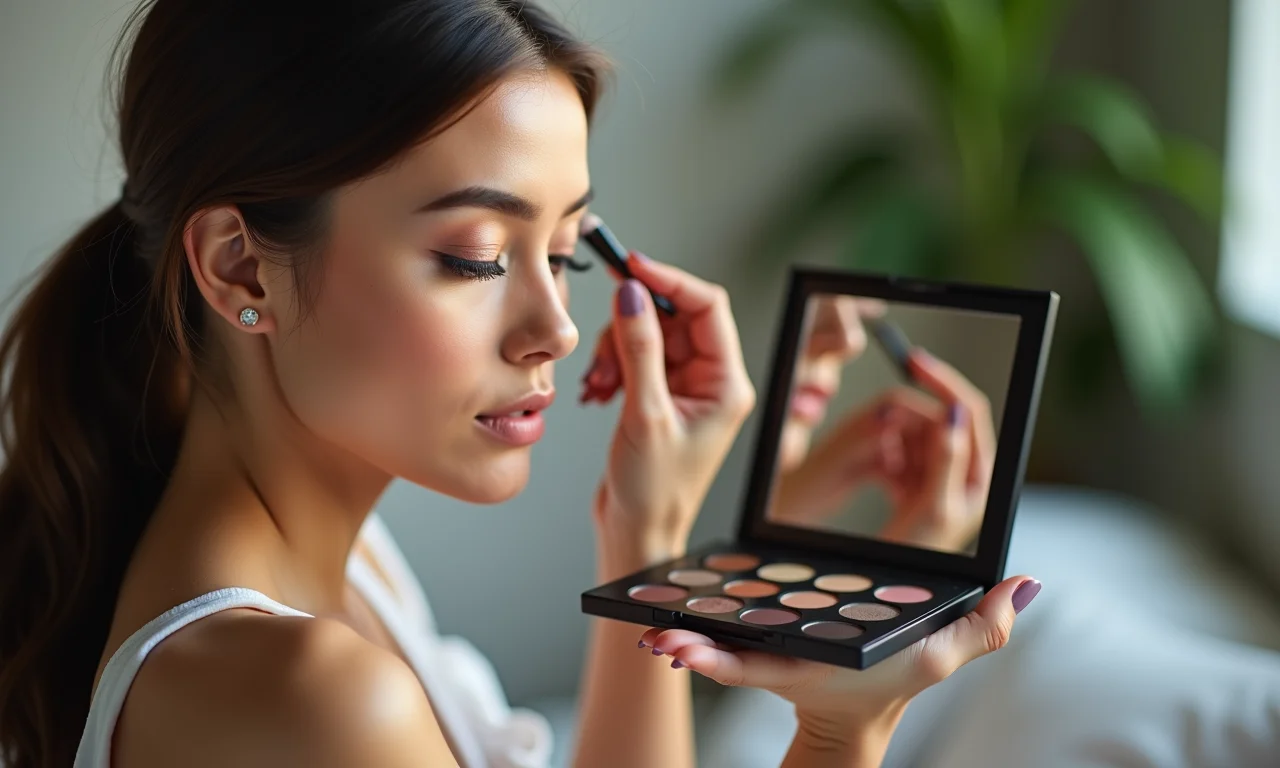 Paleta de sombras com espelho integrado.