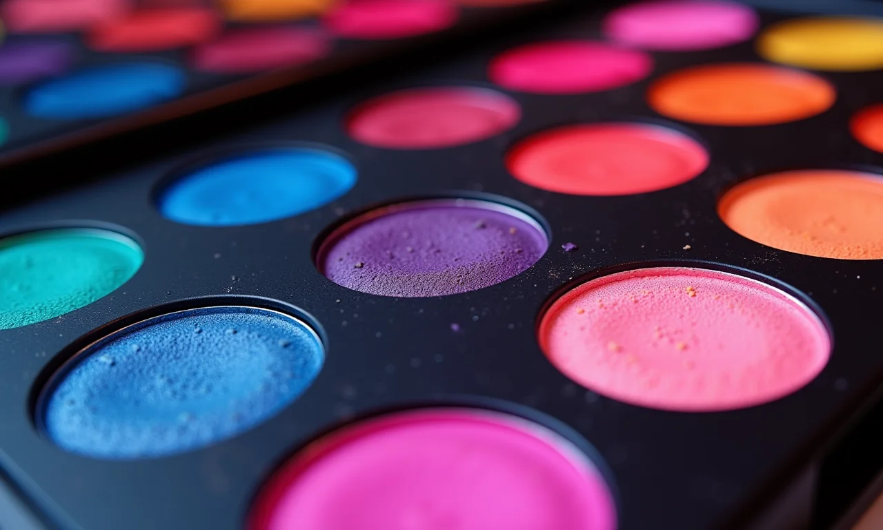 Paleta de sombras neon de alta pigmentação para maquiagem cybercore.