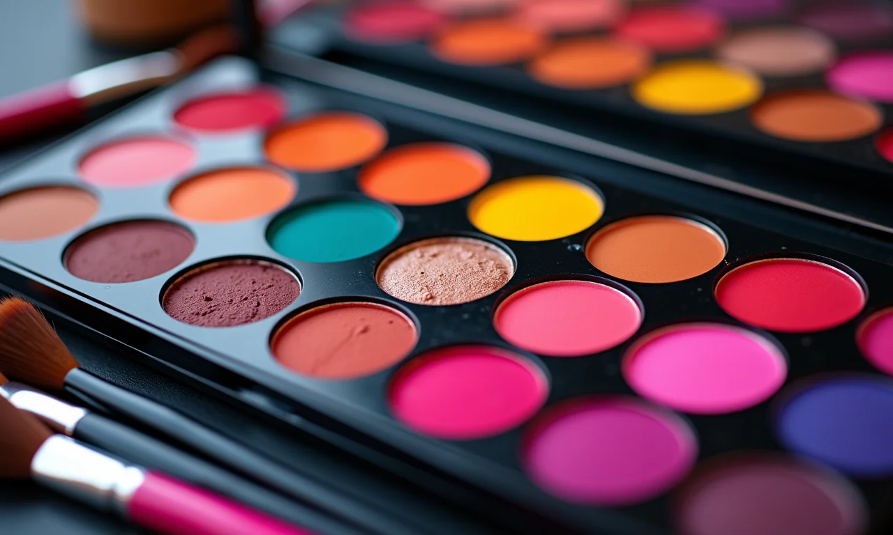 Paleta de sombras vibrantes para maquiagem punk rock.