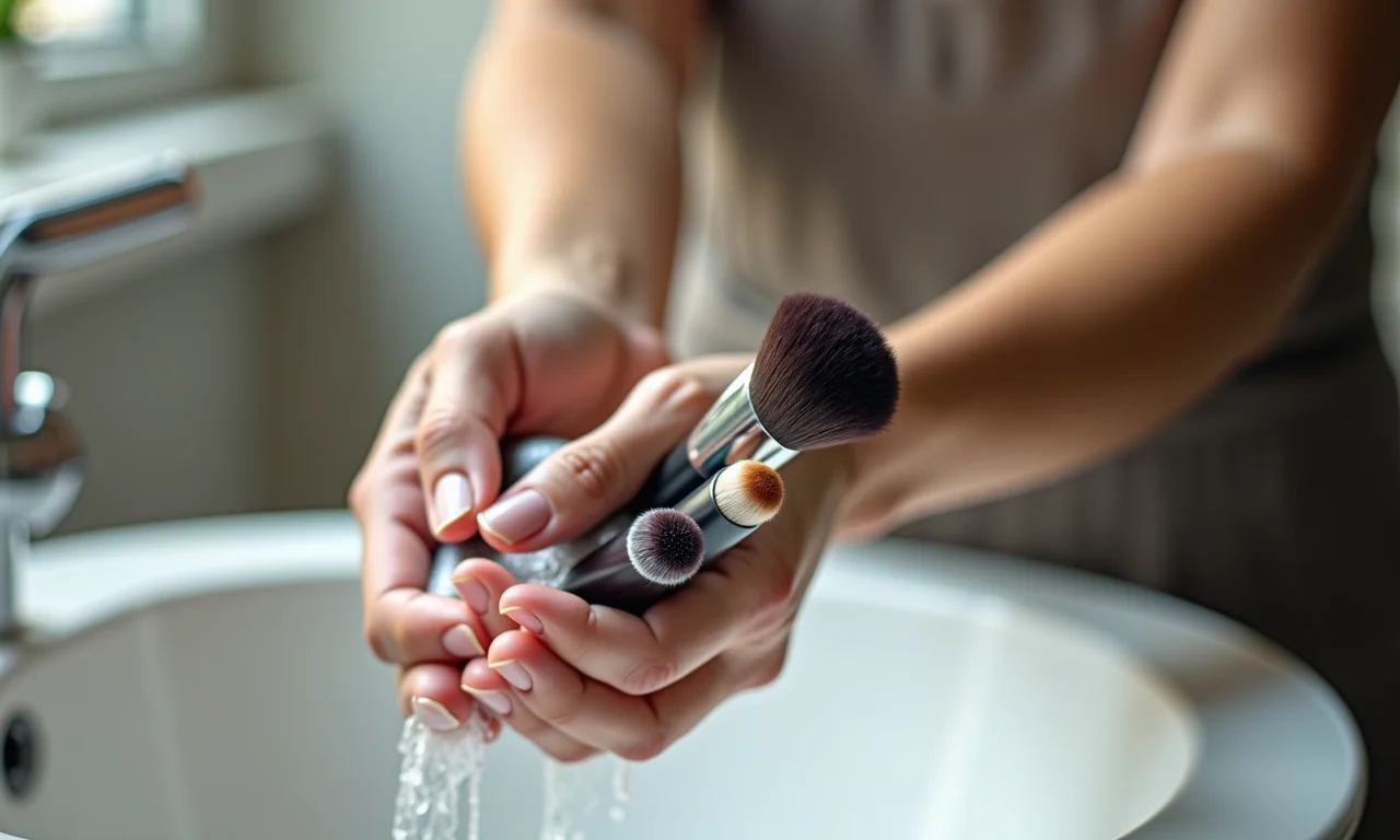 Passo a passo de como lavar pincéis de maquiagem corretamente.