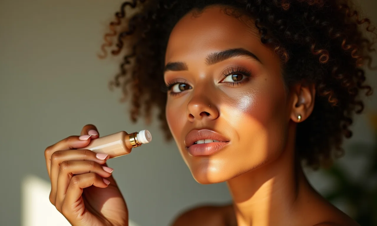 Pele bem preparada com iluminador líquido.