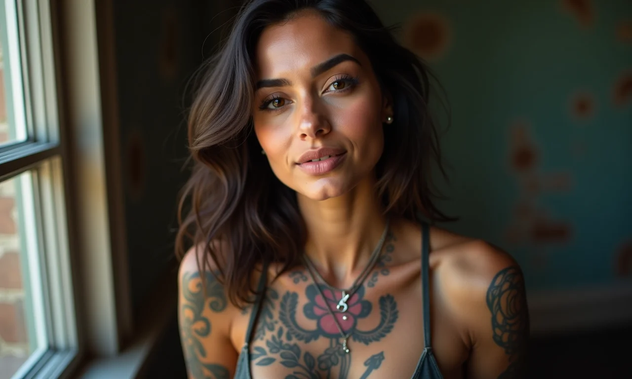 Piercings e tatuagens temporárias complementando o visual rock.