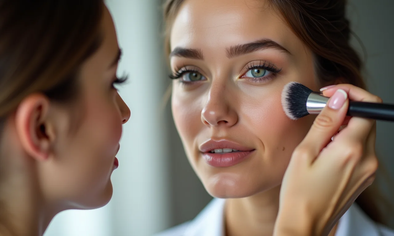 Pincel de base sendo usado para aplicar maquiagem.