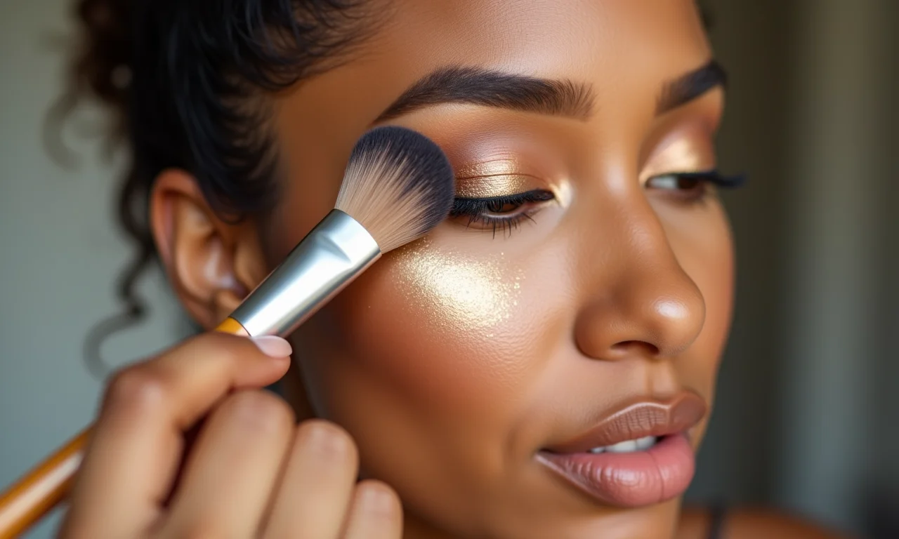 Pincel de iluminador destacando a pele.