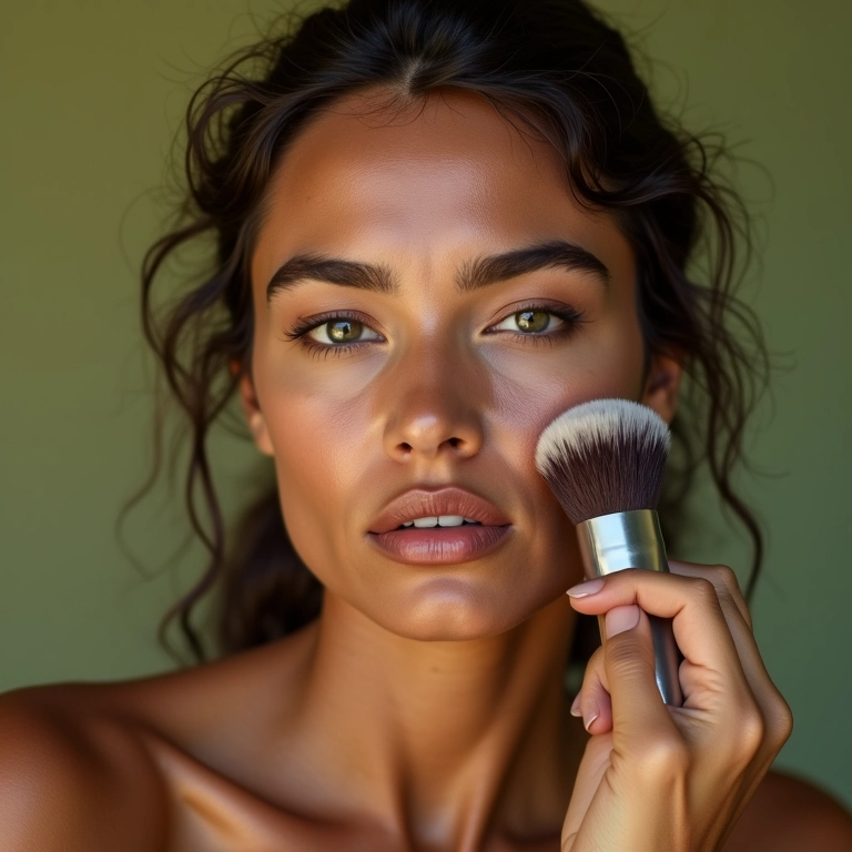 Pó compacto oil-free fixando a maquiagem.
