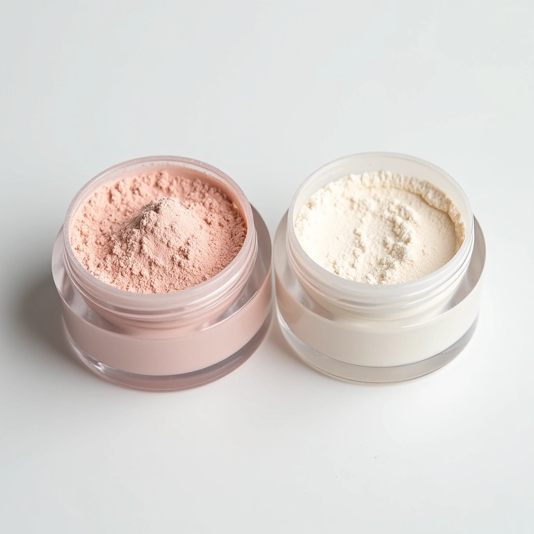 Pó não comedogênico com cor e translúcido.