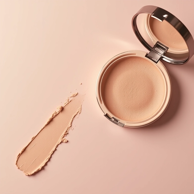 Pó não comedogênico para pele oleosa em mesa de maquiagem.