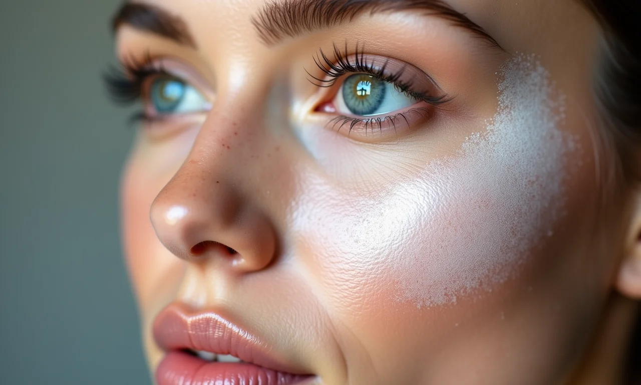 Pó translúcido aplicado no rosto para a técnica de baking.