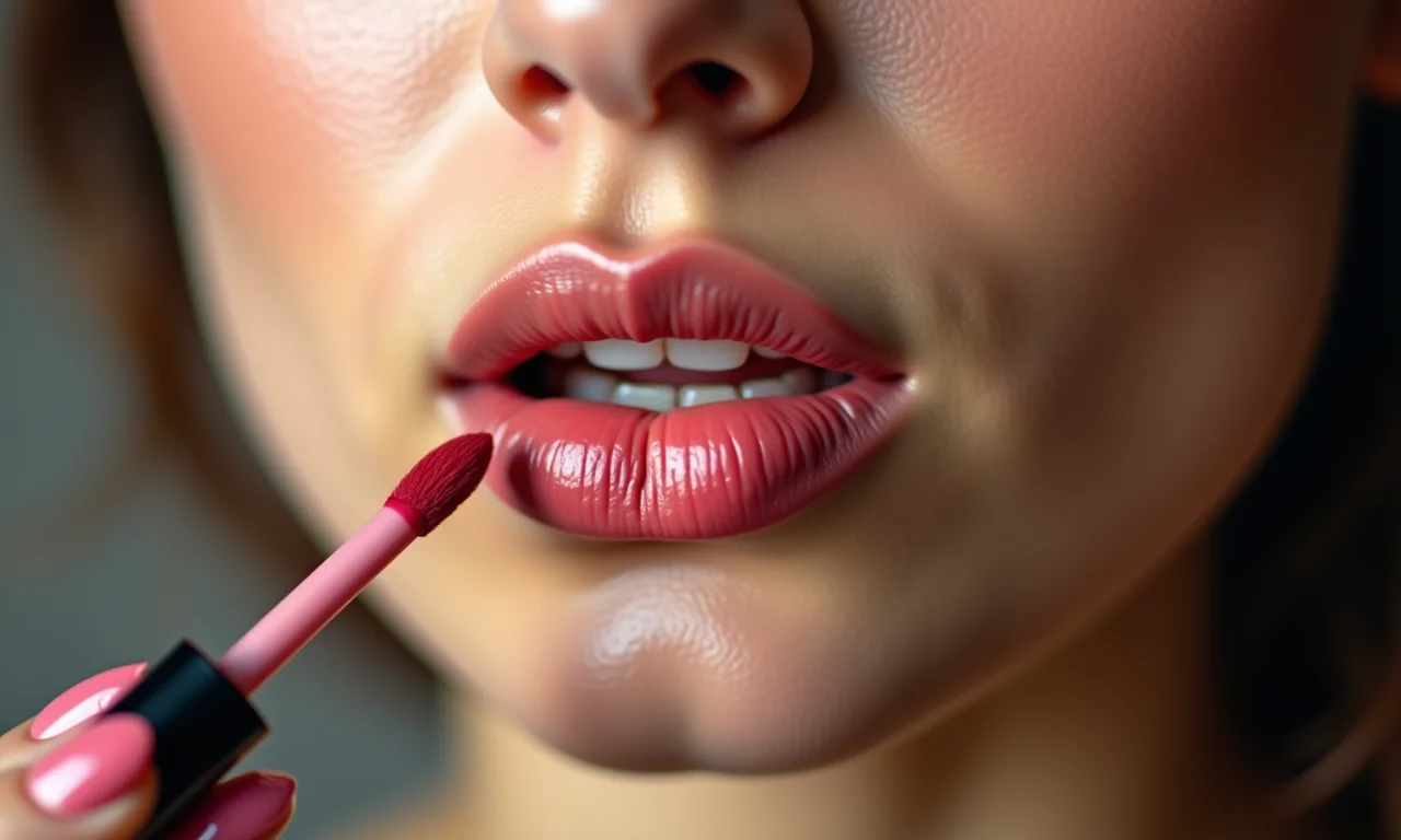 Preenchendo o centro dos lábios com batom claro.