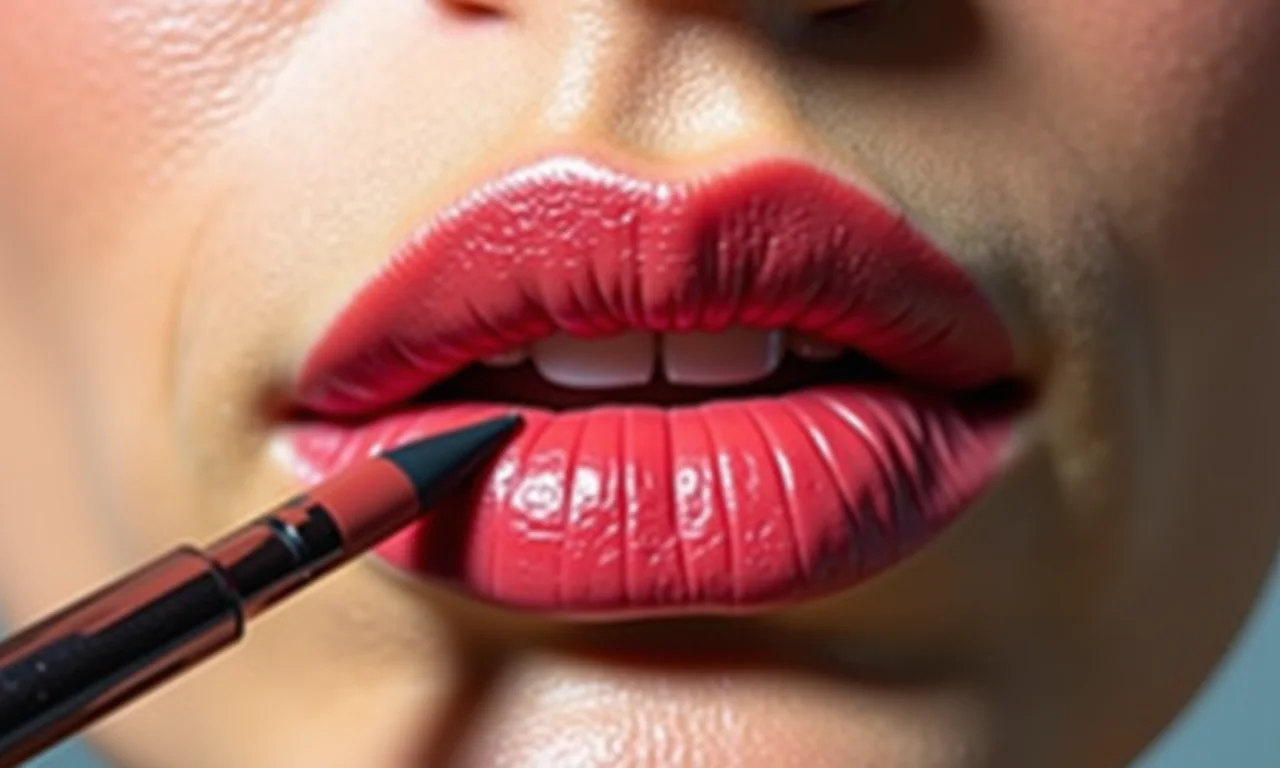 Preenchendo os lábios com lápis labial.