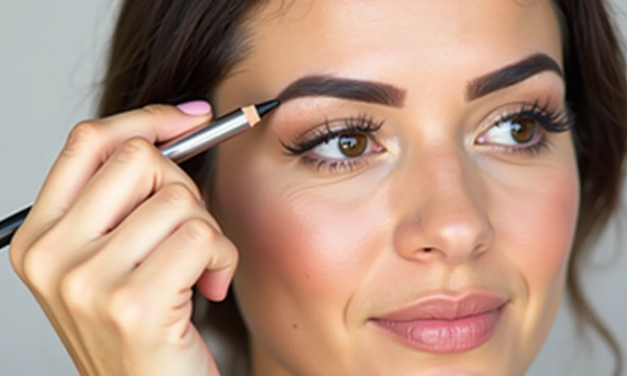Preenchimento natural das sobrancelhas com lápis.