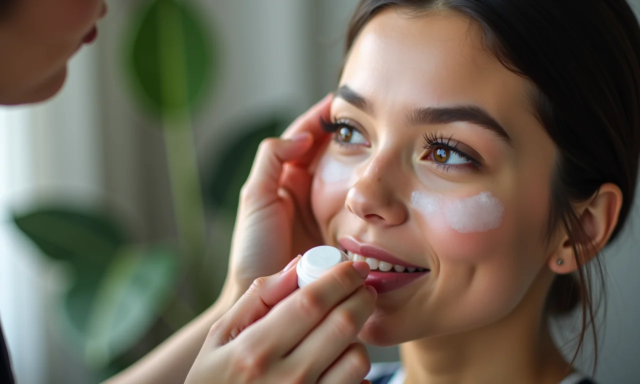 Preparação da pele para maquiagem gótica suave com hidratante.