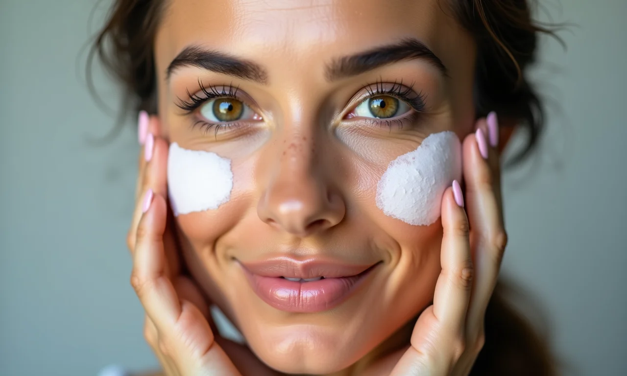 Preparação da pele para maquiagem pin-up com produtos de skincare.