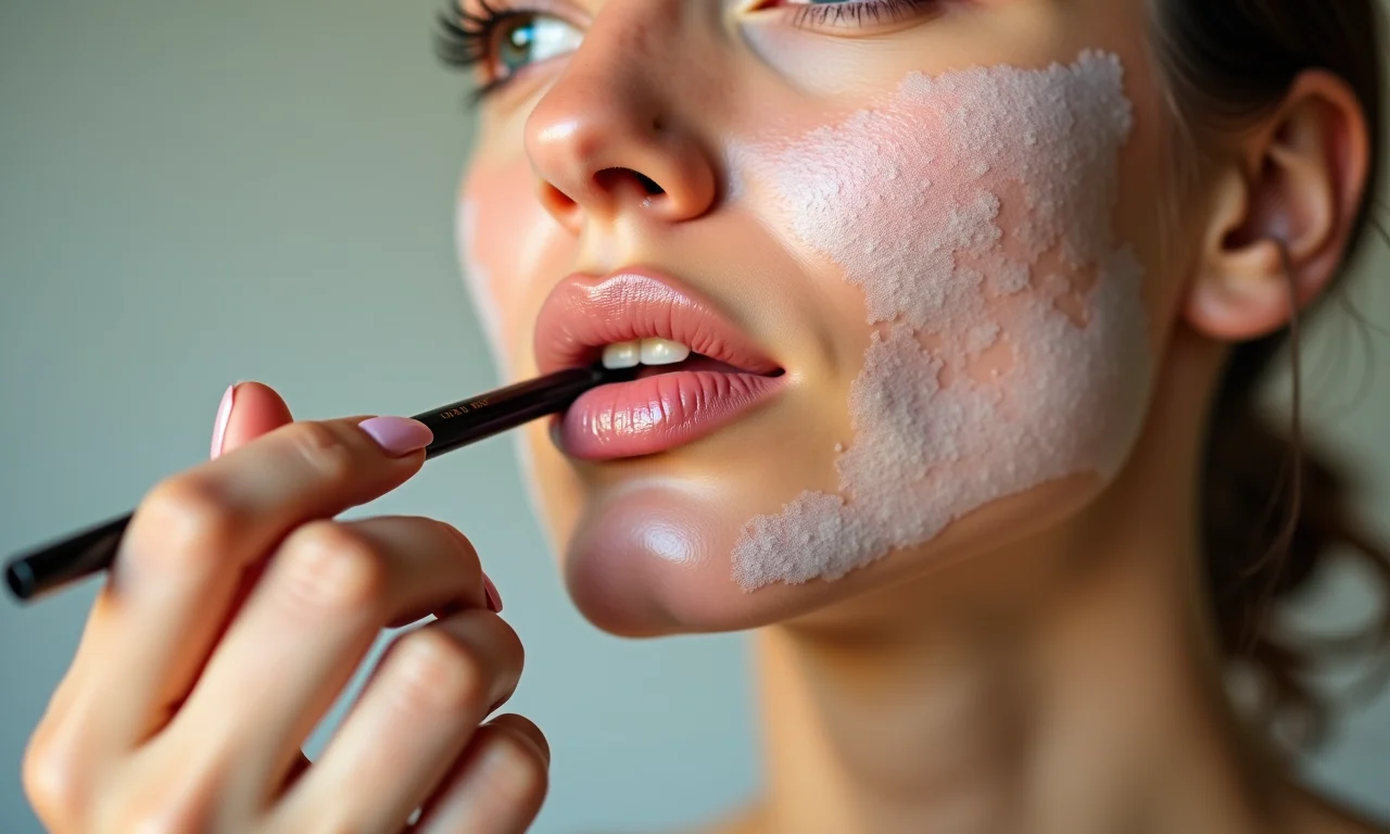 Preparando os lábios para o contorno com esfoliação.