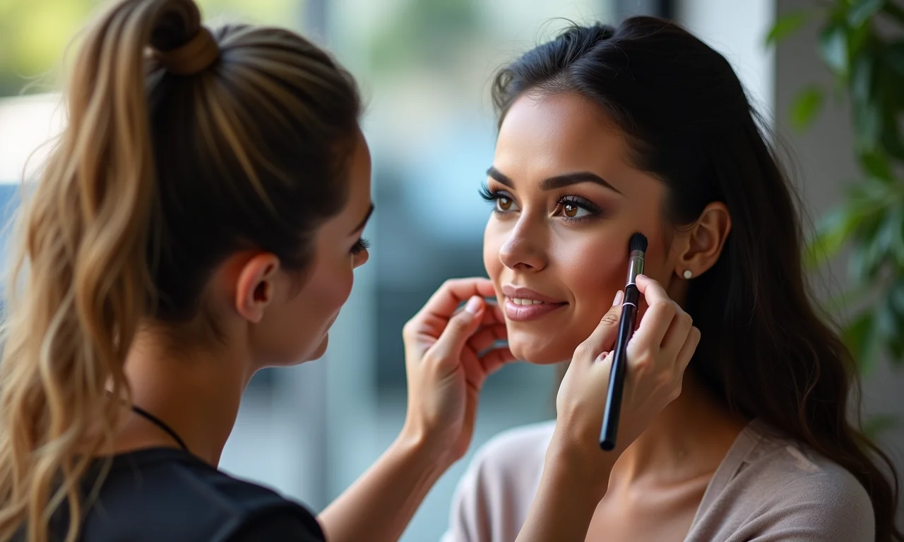 Retoques de maquiagem durante o ensaio fotográfico.