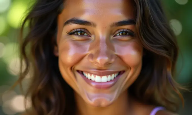 Rosto de mulher brasileira com maquiagem matte para pele oleosa no verão.