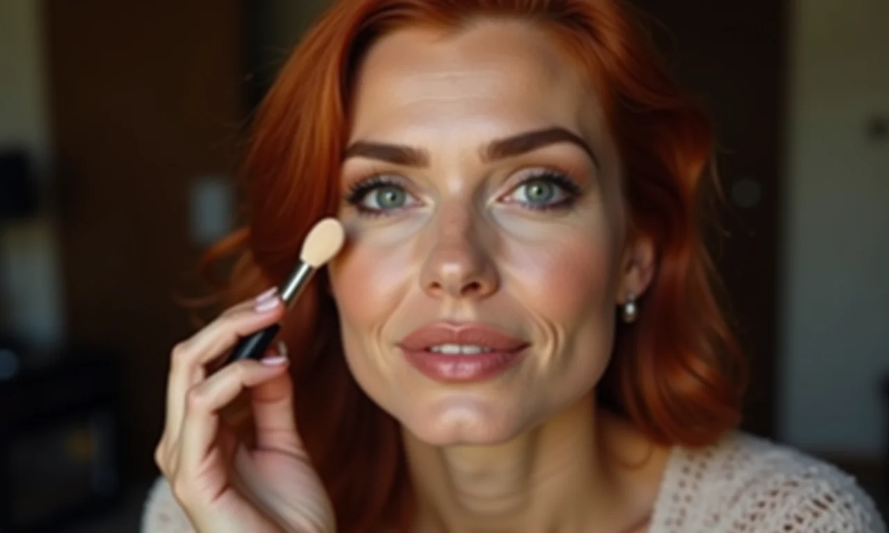 Ruiva negra aplicando base na pele.