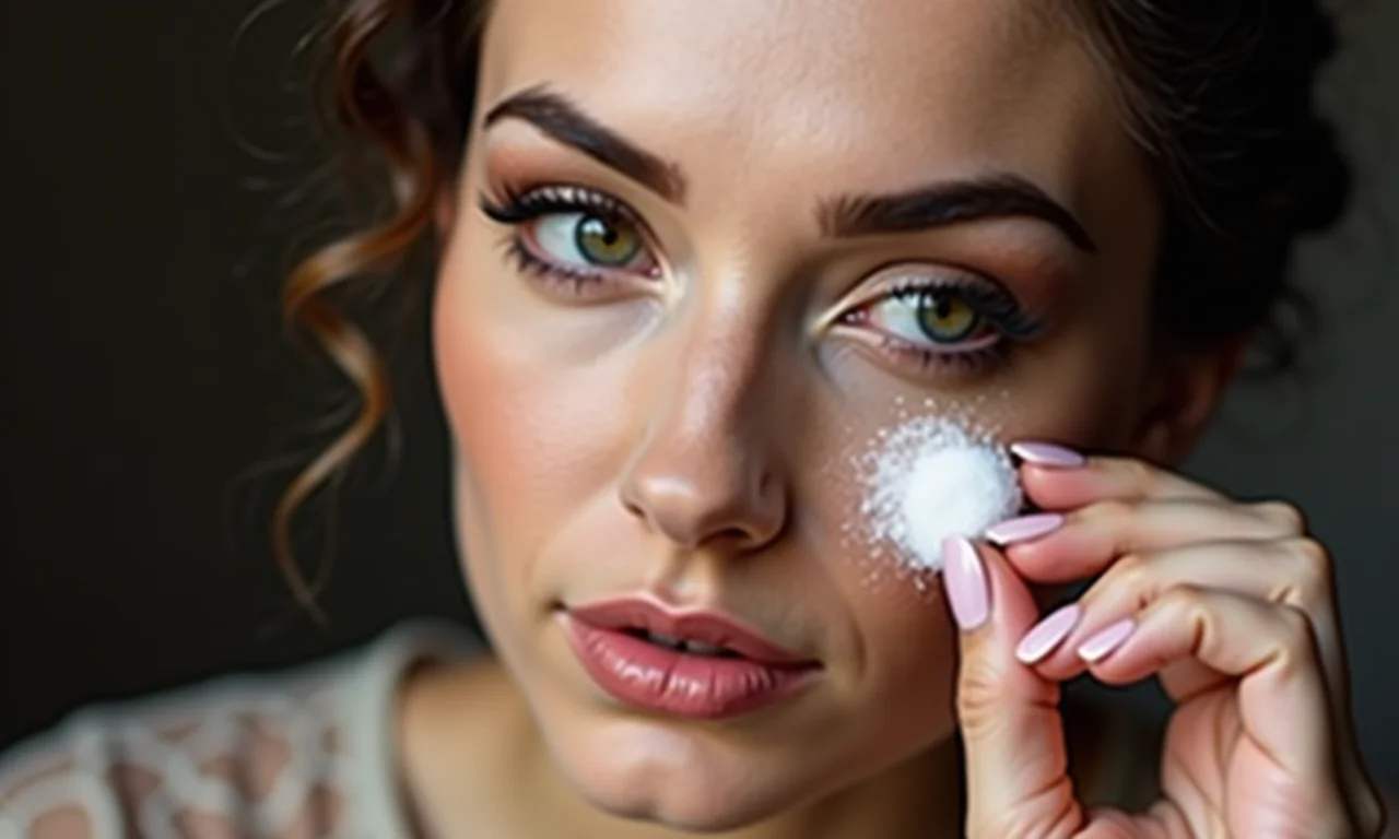 Selando a maquiagem com pó translúcido.