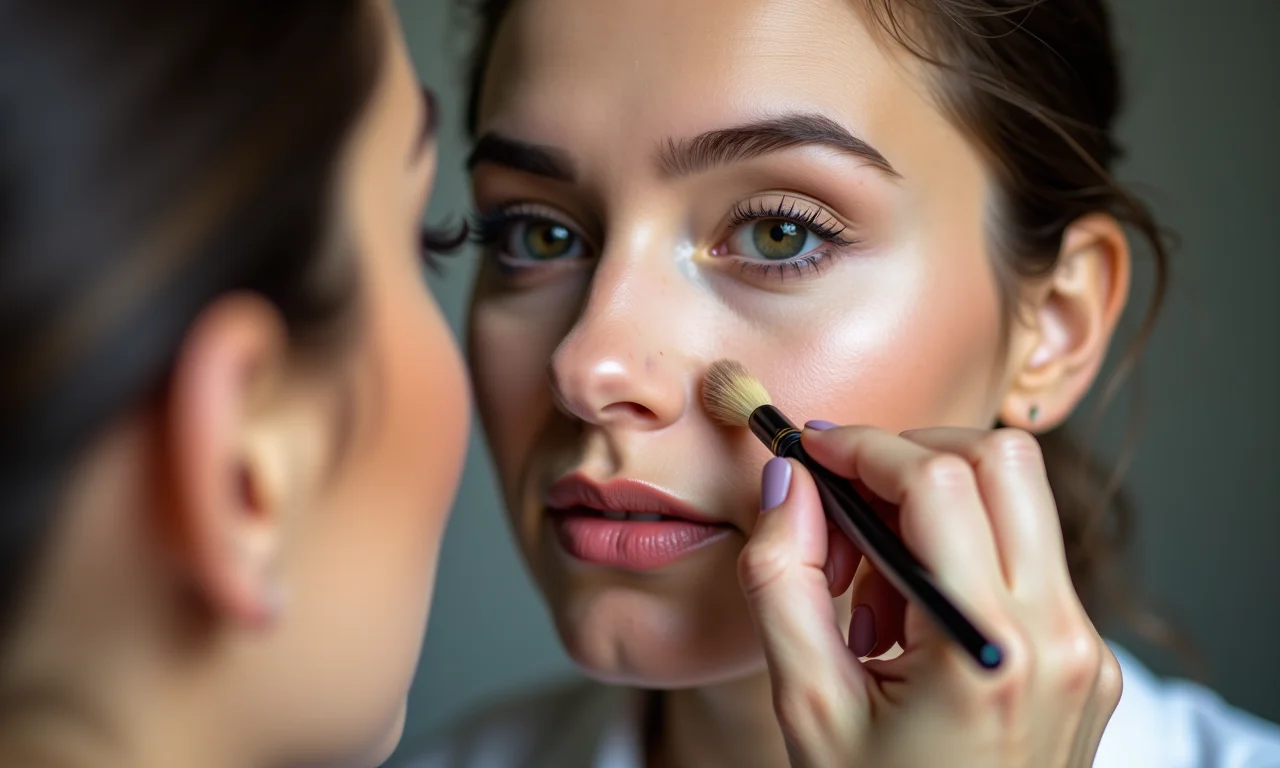 Selando o contorno labial com pó translúcido.