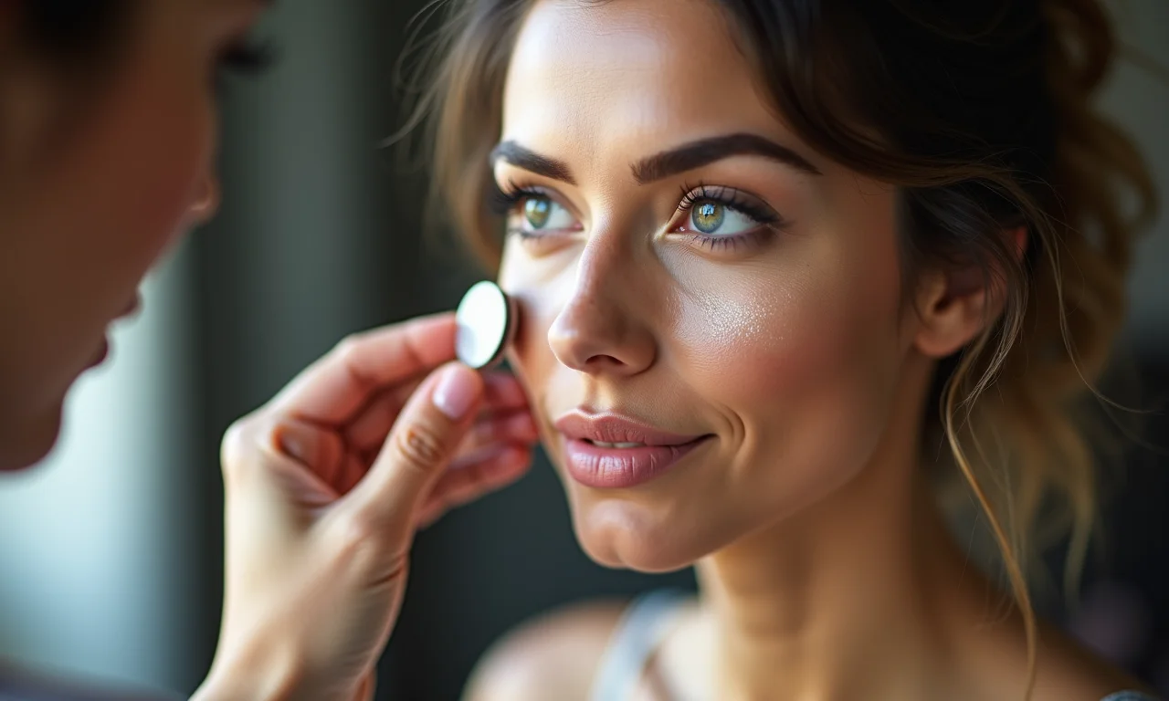 Selando o iluminador com pó translúcido para maior durabilidade.