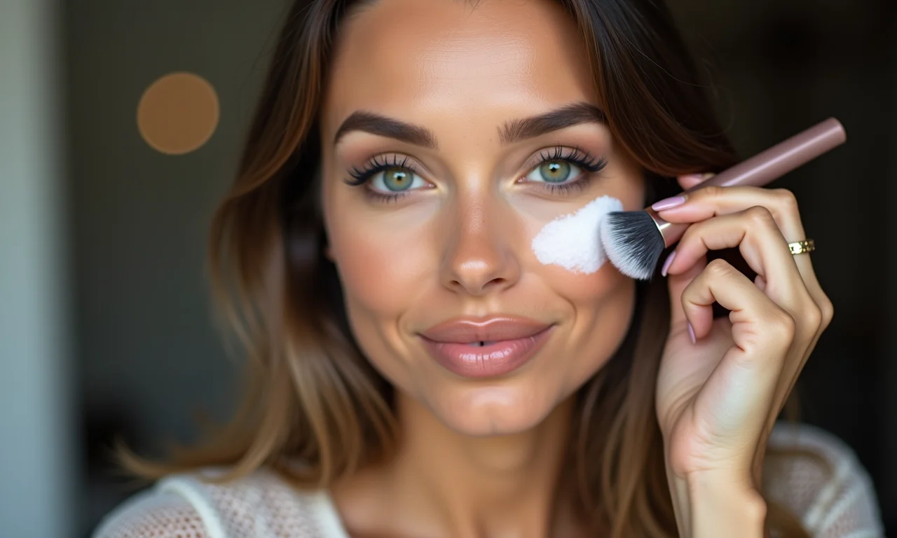 Selo da maquiagem com pó translúcido.