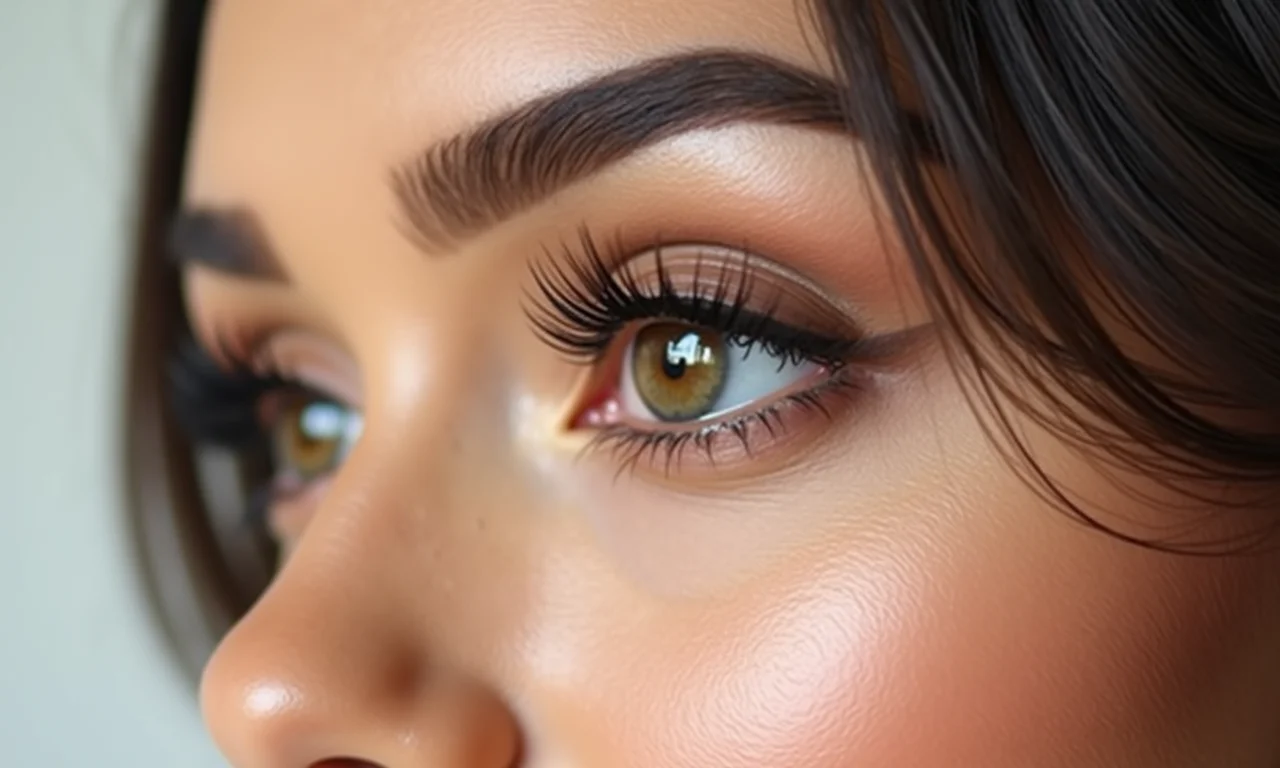 Sobrancelhas bem definidas com maquiagem.