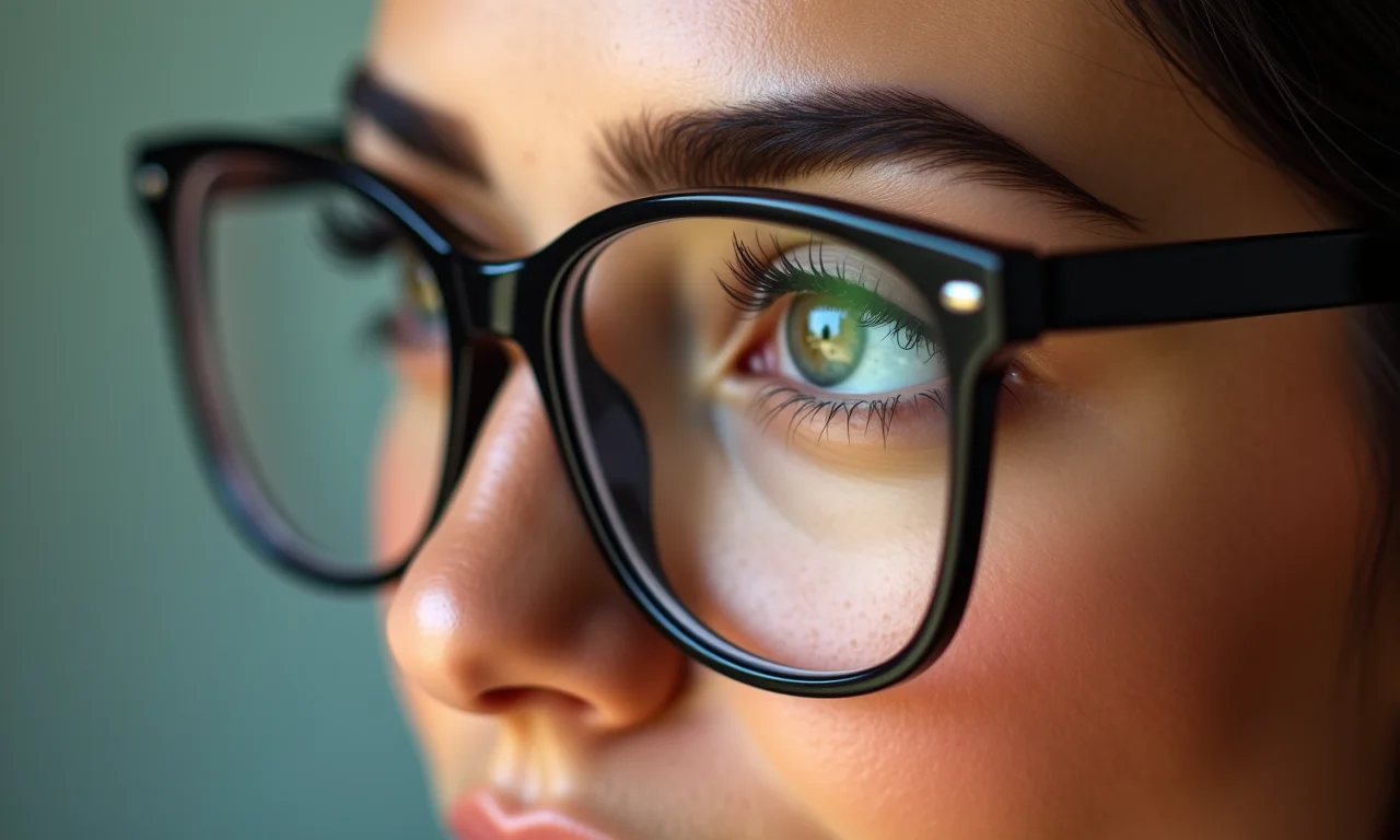 Sobrancelhas bem definidas em rosto com óculos.